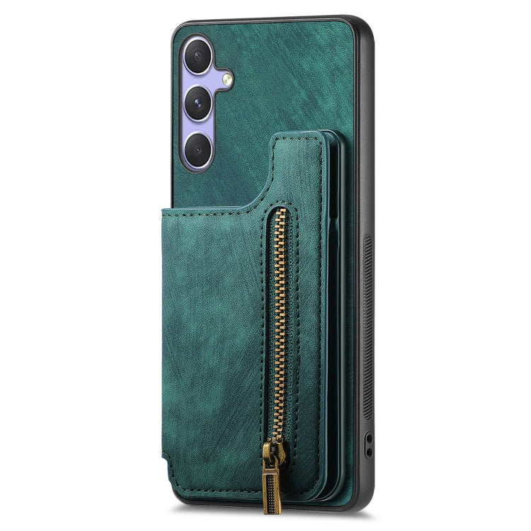 For Samsung Galaxy S25 Ultra 5G Retro Leather Zipper Wallet Back Phone Case(Green) - Galaxy S25 Ultra 5G Cases by buy2fix | Online Shopping UK | buy2fix