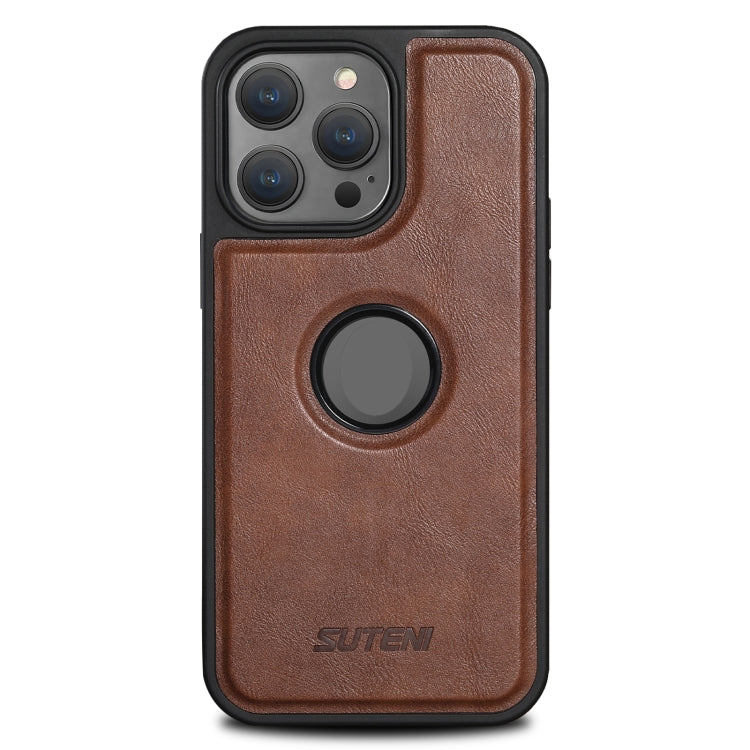 For iPhone 14 Pro Suteni G1 Magsafe Leather Back Phone Case(Brown) - iPhone 14 Pro Cases by Suteni | Online Shopping UK | buy2fix