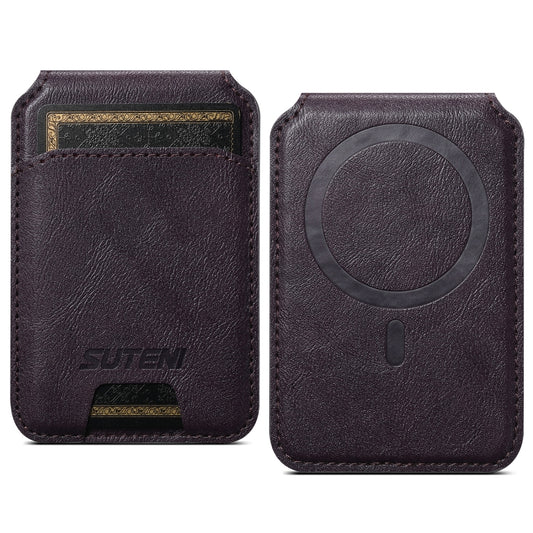 Suteni S2 Phone Magnetic Card Case Card Sleeve MagSafe Magnetic Coil PU Leather(Purple) -  by Suteni | Online Shopping UK | buy2fix