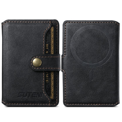 Suteni S2 Phone Magnetic Card Case Card Sleeve MagSafe Magnetic Coil PU Leather(Black) - Adhesive Card Holders by Suteni | Online Shopping UK | buy2fix