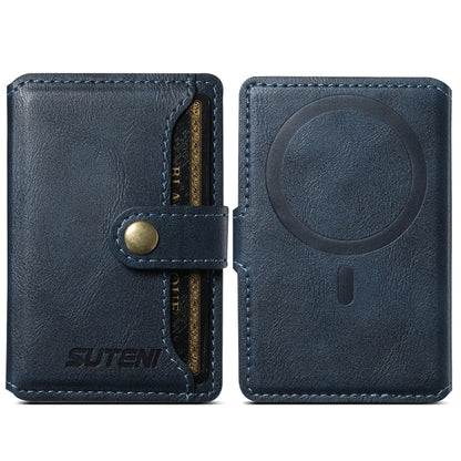 Suteni S2 Phone Magnetic Card Case Card Sleeve MagSafe Magnetic Coil PU Leather(Blue) - Adhesive Card Holders by Suteni | Online Shopping UK | buy2fix