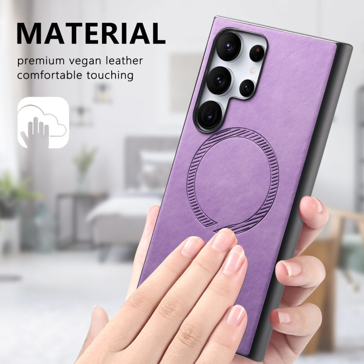 For Samsung Galaxy S25+ 5G Solid Color Retro Magsafe PU Back Cover Phone Case(Purple) - Galaxy S25+ 5G Cases by buy2fix | Online Shopping UK | buy2fix