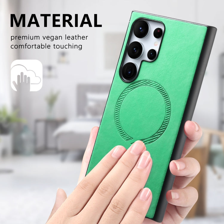 For Samsung Galaxy S25 Ultra 5G Solid Color Retro Magsafe PU Back Cover Phone Case(Green) - Galaxy S25 Ultra 5G Cases by buy2fix | Online Shopping UK | buy2fix