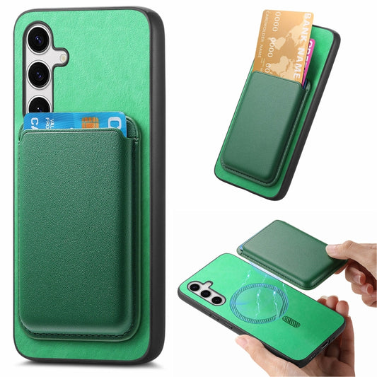 For Samsung Galaxy S25+ 5G Retro Magsafe Card Bag PU Back Cover Phone Case(Green) - Galaxy S25+ 5G Cases by buy2fix | Online Shopping UK | buy2fix