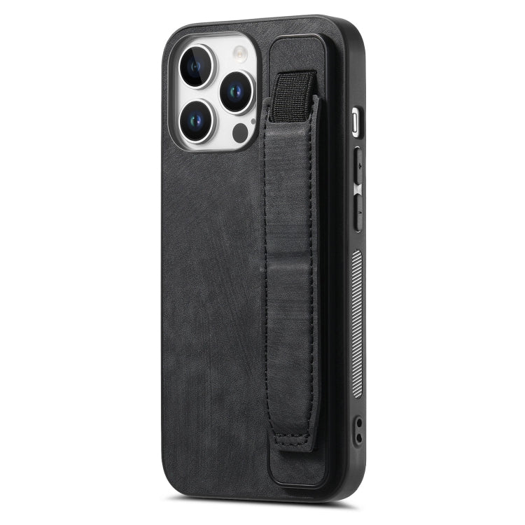 For iPhone 16 Pro Retro Wristband Holder Leather Back Phone Case(Black) - iPhone 16 Pro Cases by buy2fix | Online Shopping UK | buy2fix