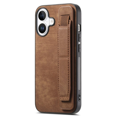 For iPhone 16 Plus Retro Wristband Holder Leather Back Phone Case(Brown) - iPhone 16 Plus Cases by buy2fix | Online Shopping UK | buy2fix