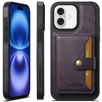 For iPhone 16 Plus Suteni M1 Oil Wax MagSafe Detachable Horizontal Card Bag Phone Case(Purple) - iPhone 16 Plus Cases by Suteni | Online Shopping UK | buy2fix