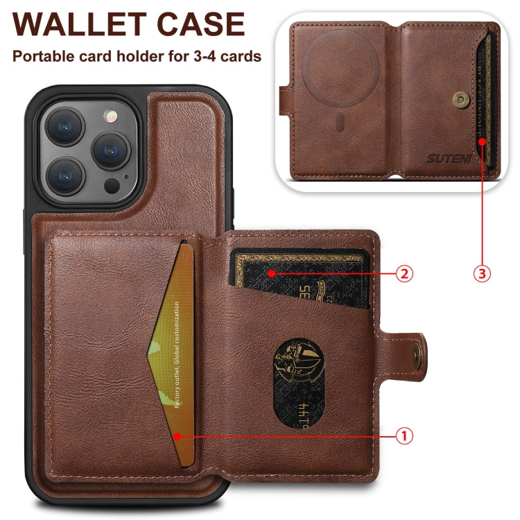 For iPhone 16 Pro Max Suteni M1 Oil Wax MagSafe Detachable Horizontal Card Bag Phone Case(Brown) - iPhone 16 Pro Max Cases by Suteni | Online Shopping UK | buy2fix