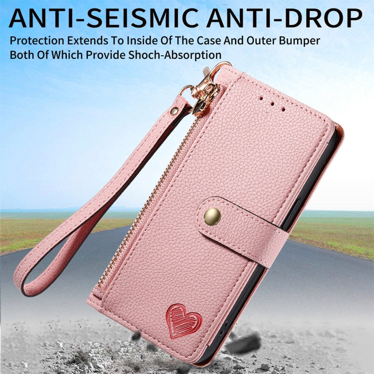 For Motorola Moto G Power 5G 2024 Love Zipper Lanyard Leather Phone Case(Pink) - Motorola Cases by buy2fix | Online Shopping UK | buy2fix