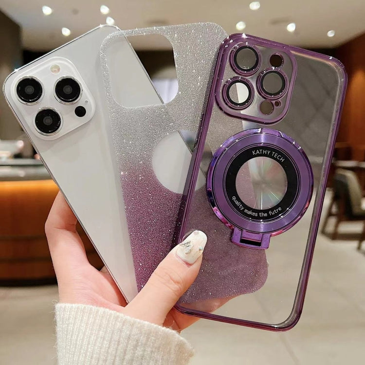 For iPhone 16 Pro Max Electroplated Holder Gradient Glitter MagSafe Phone Case(Purple) - iPhone 16 Pro Max Cases by buy2fix | Online Shopping UK | buy2fix