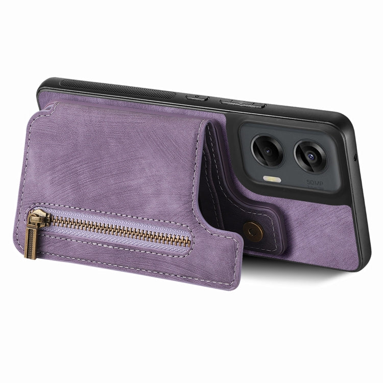 For Motorola G Stylus 5G 2024 Retro Leather Zipper Wallet Back Phone Case(Purple) - Motorola Cases by buy2fix | Online Shopping UK | buy2fix