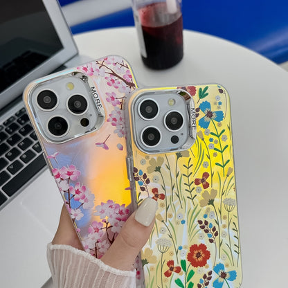 For iPhone 16 Pro Max Electroplating Laser Flower Texture TPU Phone Case(Pink Flower AH13) - iPhone 16 Pro Max Cases by buy2fix | Online Shopping UK | buy2fix