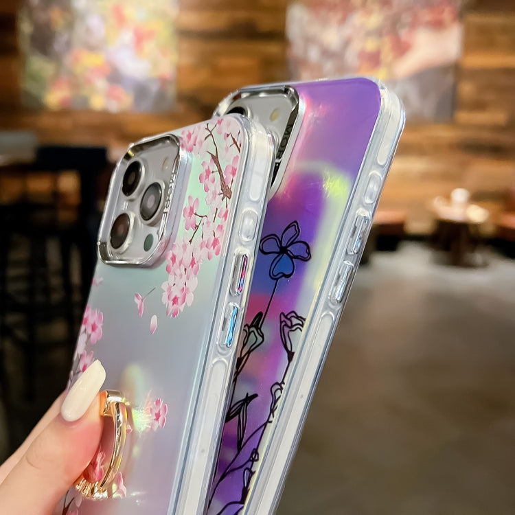 For iPhone 16 Pro Electroplating Laser Flower Ring Holder TPU Phone Case(Lavender AH14) - iPhone 16 Pro Cases by buy2fix | Online Shopping UK | buy2fix