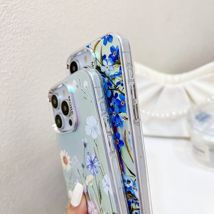 For iPhone 16 Plus Electroplating Laser Flower Phone Case with Wrist Strap(Leaves AH12) - iPhone 16 Plus Cases by buy2fix | Online Shopping UK | buy2fix