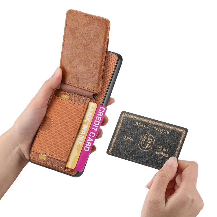 For Motorola Moto G Stylus 5G 2024 Carbon Fiber Vertical Flip Wallet Stand Phone Case(Brown) - Motorola Cases by buy2fix | Online Shopping UK | buy2fix