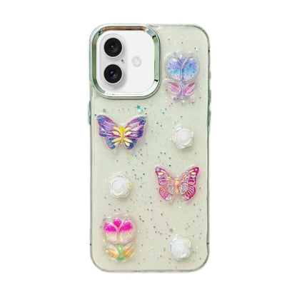 For iPhone 16 3D Colorful Crystal Butterfly TPU Phone Case(Butterful Flowers) - iPhone 16 Cases by buy2fix | Online Shopping UK | buy2fix