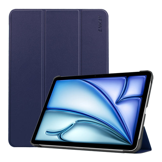 For iPad Air 13 2025 / 2024 ENKAY Tri-fold Custer Texture Plastic Leather Smart Tablet Case(Dark Blue) - iPad Air 13 2025 / 2024 Cases by ENKAY | Online Shopping UK | buy2fix