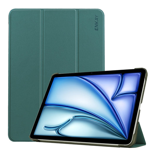 For iPad Air 13 2025 / 2024 ENKAY Tri-fold Custer Texture Plastic Leather Smart Tablet Case(Dark Green) - iPad Air 13 2025 / 2024 Cases by ENKAY | Online Shopping UK | buy2fix