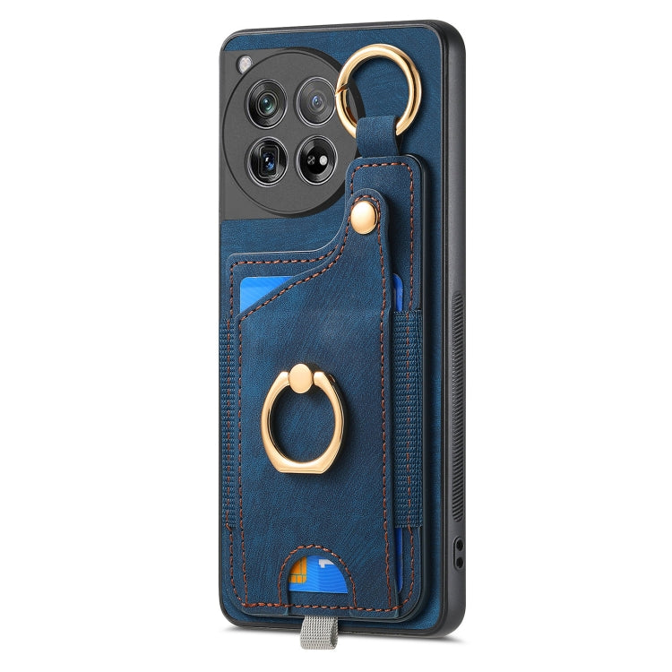 For OnePlus 11 Retro Skin-feel Ring Card Bag Phone Case with Hang Loop(Blue) - OnePlus Cases by buy2fix | Online Shopping UK | buy2fix