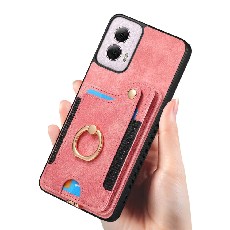 For Motorola G Power 5G 2024 Retro Skin-feel Ring Multi-card RFID Wallet Phone Case(Pink) - Motorola Cases by buy2fix | Online Shopping UK | buy2fix