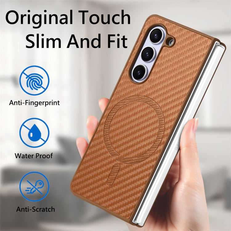 For Samsung Galaxy Z Fold6 Carbon Fiber Magsafe Phone Case(Brown) - Galaxy Z Flip6 5G Cases by buy2fix | Online Shopping UK | buy2fix