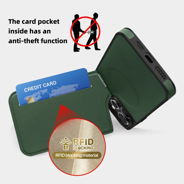 For iPhone 12 Pro Max Down Jacket Card Bag Holder MagSafe Phone Case(Dark Green) - iPhone 12 Pro Max Cases by buy2fix | Online Shopping UK | buy2fix