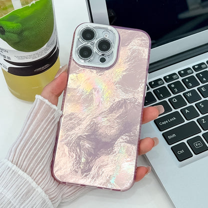 For iPhone 16 Pro Max Plating Glitter Texture TPU Phone Case with Lens Film(Pink Tinfoil Texture) - iPhone 16 Pro Max Cases by buy2fix | Online Shopping UK | buy2fix