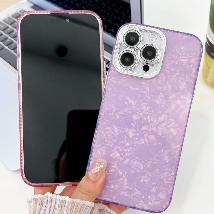 For iPhone 16 Plus Plating Glitter Texture TPU Phone Case with Lens Film(Purple Feathers) - iPhone 16 Plus Cases by buy2fix | Online Shopping UK | buy2fix