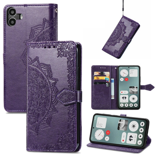 For Nothing CMF Phone 1 Mandala Flower Embossed Leather Phone Case(Purple) - More Brand by buy2fix | Online Shopping UK | buy2fix