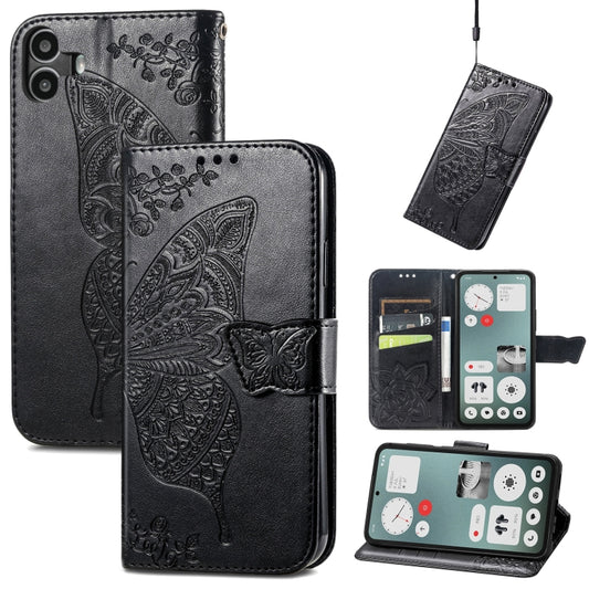 For Nothing CMF Phone 1 Butterfly Love Flower Embossed Leather Phone Case(Black) - More Brand by buy2fix | Online Shopping UK | buy2fix