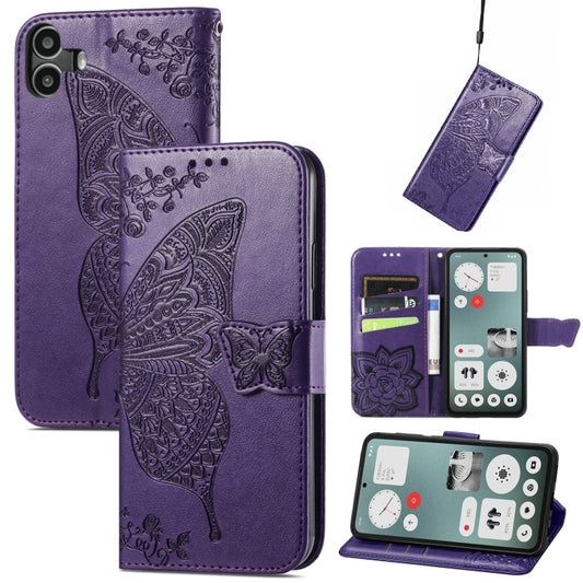 For Nothing CMF Phone 1 Butterfly Love Flower Embossed Leather Phone Case(Purple) - More Brand by buy2fix | Online Shopping UK | buy2fix