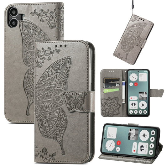 For Nothing CMF Phone 1 Butterfly Love Flower Embossed Leather Phone Case(Gray) - More Brand by buy2fix | Online Shopping UK | buy2fix