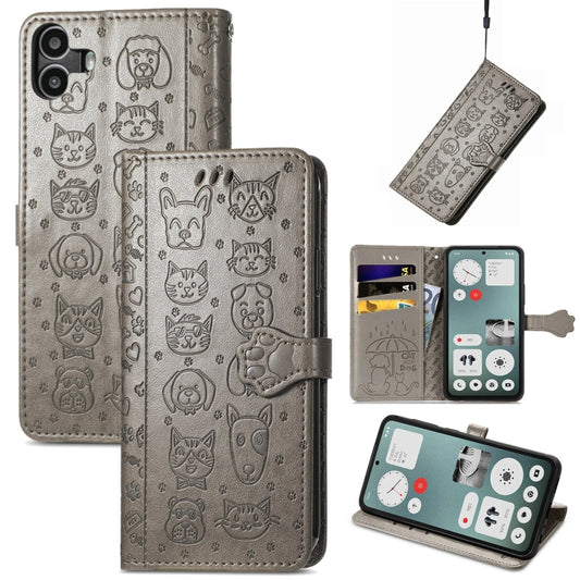 For Nothing CMF Phone 1 Cat and Dog Embossed Leather Phone Case(Gray) - More Brand by buy2fix | Online Shopping UK | buy2fix