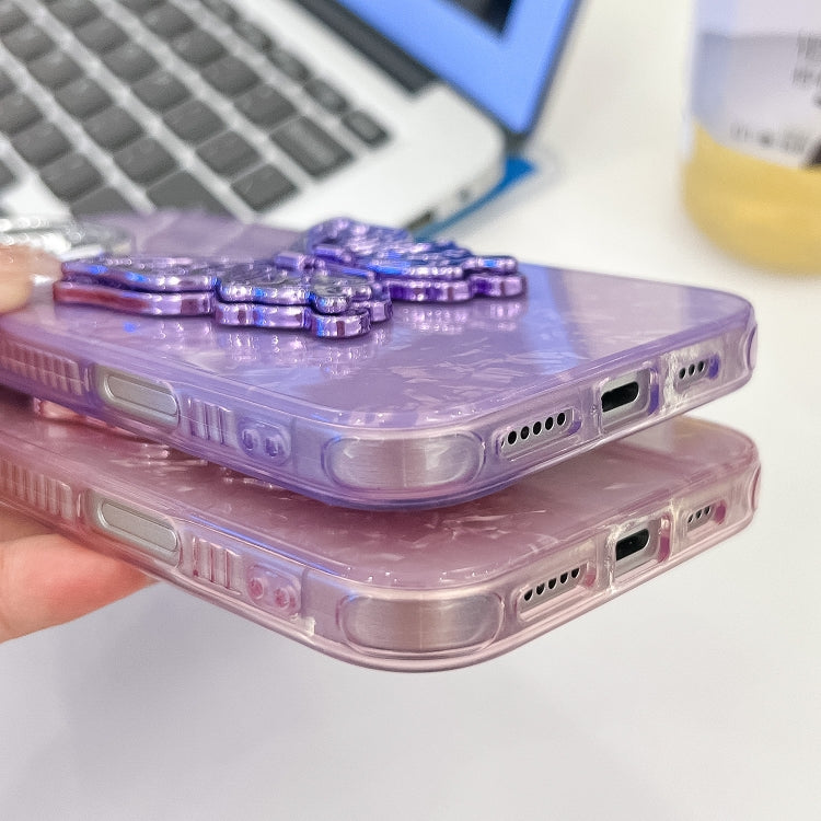 For iPhone 16 Pro Plating Glitter Texture Butterfly Holder TPU Phone Case with Lens Film(Purple Feather Yarn) - iPhone 16 Pro Cases by buy2fix | Online Shopping UK | buy2fix