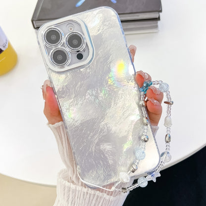 For iPhone 16 Plus Plating Glitter Texture Chain Wristband TPU Phone Case with Lens Film(White Tinfoil Texture) - iPhone 16 Plus Cases by buy2fix | Online Shopping UK | buy2fix