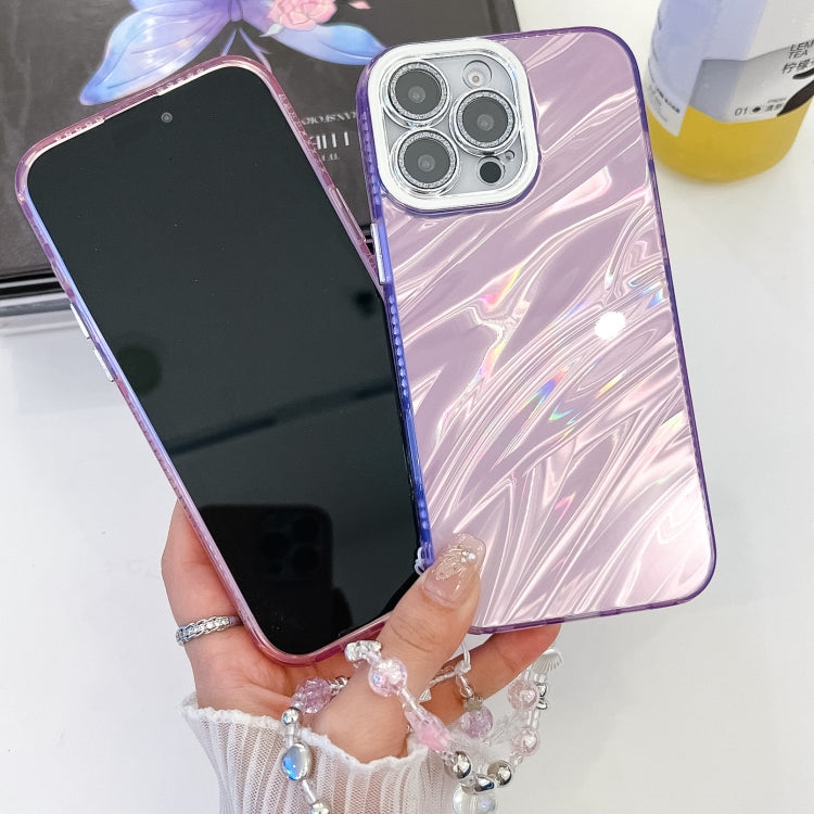 For iPhone 16 Pro Plating Glitter Texture Chain Wristband TPU Phone Case with Lens Film(Pink Tinfoil Texture) - iPhone 16 Pro Cases by buy2fix | Online Shopping UK | buy2fix