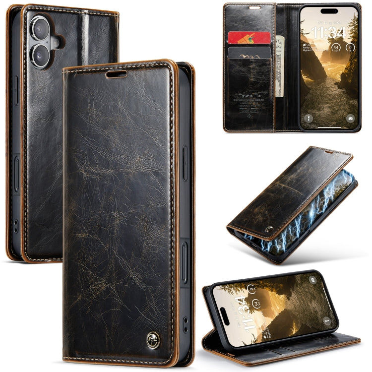 For iPhone 16 CaseMe 003 Crazy Horse Texture Flip Leather Phone Case(Coffee) - iPhone 16 Cases by CaseMe | Online Shopping UK | buy2fix