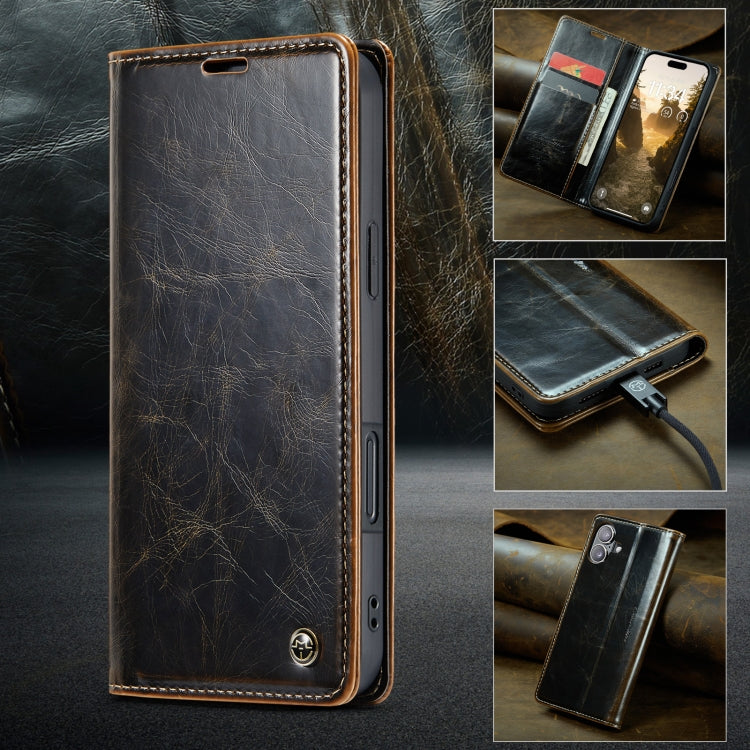 For iPhone 16 CaseMe 003 Crazy Horse Texture Flip Leather Phone Case(Coffee) - iPhone 16 Cases by CaseMe | Online Shopping UK | buy2fix