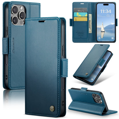 For iPhone 16 Pro Max CaseMe 023 Butterfly Buckle Litchi Texture RFID Anti-theft Leather Phone Case(Blue) - iPhone 16 Pro Max Cases by CaseMe | Online Shopping UK | buy2fix