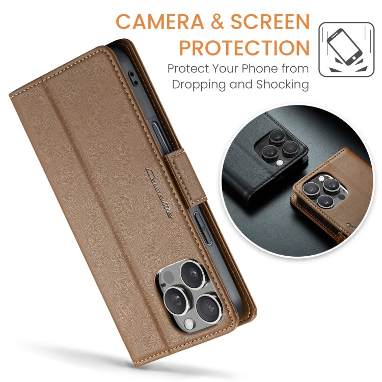 For iPhone 16 Pro Max CaseMe 023 Butterfly Buckle Litchi Texture RFID Anti-theft Leather Phone Case(Brown) - iPhone 16 Pro Max Cases by CaseMe | Online Shopping UK | buy2fix