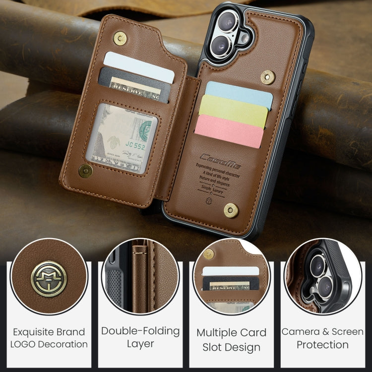 For iPhone 16 Plus CaseMe C22 Card Slots Holder RFID Anti-theft Phone Case(Brown) - iPhone 16 Plus Cases by CaseMe | Online Shopping UK | buy2fix