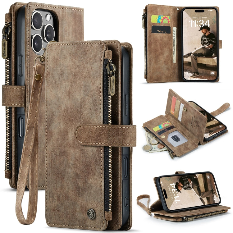 For iPhone 16 Pro CaseMe C30 Card Slots Zipper Wallet Leather Phone Case(Brown) - iPhone 16 Pro Cases by CaseMe | Online Shopping UK | buy2fix