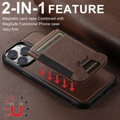 For iPhone 16 Pro Suteni H17 Cross Grain Leather MagSafe Detachable Wallet Phone Case(Brown) - iPhone 16 Pro Cases by Suteni | Online Shopping UK | buy2fix