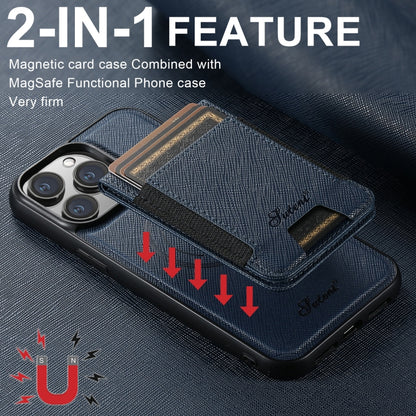 For iPhone 13 Suteni H17 Cross Grain Leather MagSafe Detachable Wallet Phone Case(Blue) - iPhone 13 Cases by Suteni | Online Shopping UK | buy2fix