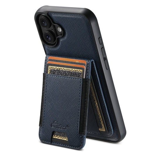 For iPhone 16 Plus Suteni H17 Cross Grain Leather MagSafe Detachable Wallet Phone Case(Blue) - iPhone 16 Plus Cases by Suteni | Online Shopping UK | buy2fix