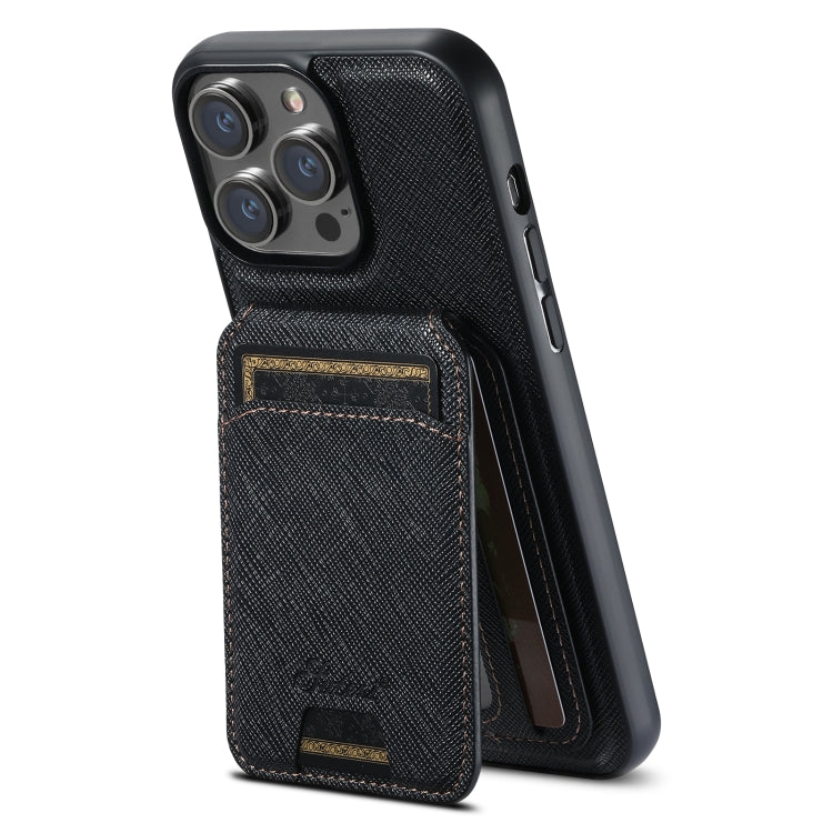 For iPhone 13 Pro Max Suteni H18 Cross Grain MagSafe Wallet Leather Phone Case(Black) - iPhone 13 Pro Max Cases by Suteni | Online Shopping UK | buy2fix