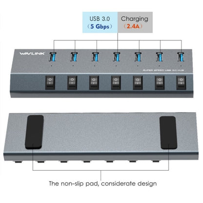 WAVLINK UH3076 5Gbps 7-port USB 3.0 Hub with Independent Switch and LED Indicator(UK Plug) - USB 3.0 HUB by WAVLINK | Online Shopping UK | buy2fix