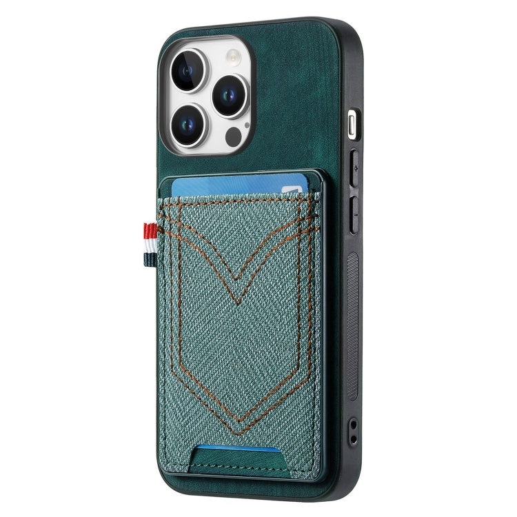 For iPhone 16 Pro Max Denim Texture Leather Skin Phone Case with Card Slot(Green) - iPhone 16 Pro Max Cases by buy2fix | Online Shopping UK | buy2fix