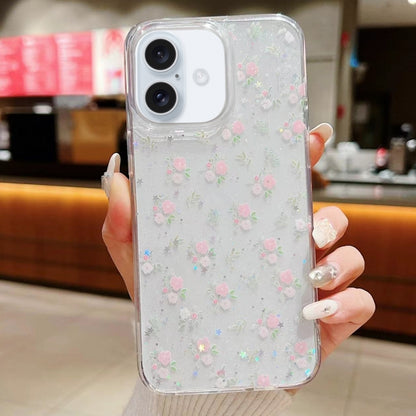 For iPhone 16 Plus Spring Garden Epoxy TPU Phone Case(F05 Pink and White Flowers) - iPhone 16 Plus Cases by buy2fix | Online Shopping UK | buy2fix