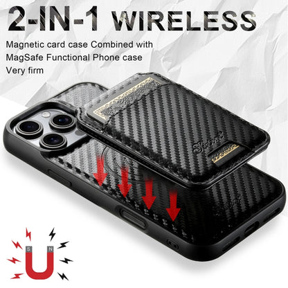 For iPhone 12 Suteni TXWH18 Carbon Fiber Texture Detachable Wallet MagSafe Phone Case(Black) - iPhone 12 / 12 Pro Cases by Suteni | Online Shopping UK | buy2fix